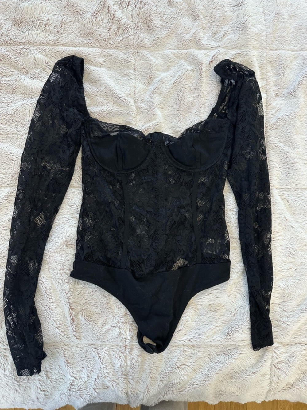 Black Lace Long-Sleeve Bodysuit